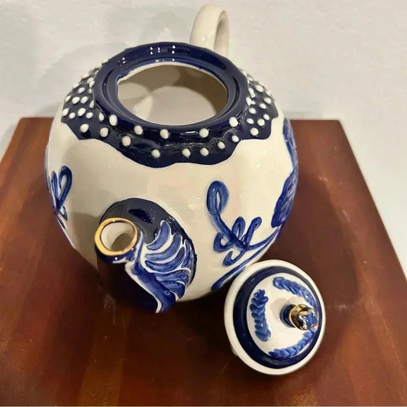 Heather Goldminc Blue Sky Clayworks Blue and White Teapot - Picture 9 of 10